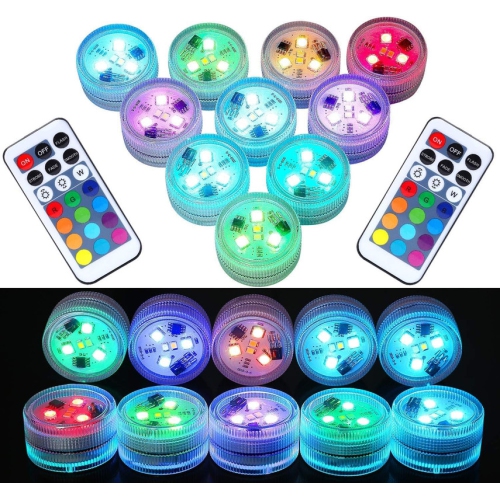 YOULIGHTS  Mini Submersible Led Lights \w Remote Control Tea Lights Small Underwater Lights Battery Powered Flameless Led Accent Light for Party Event