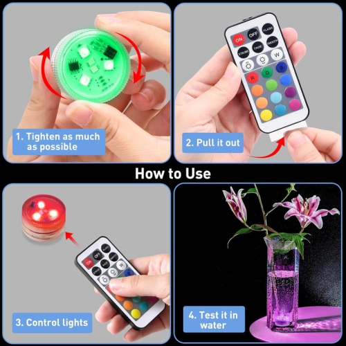 Mini Submersible LED Lights with Remote Control Tea Lights Small Underwater Lights Battery Powered Flameless LED Accent Light for Party Event Vase