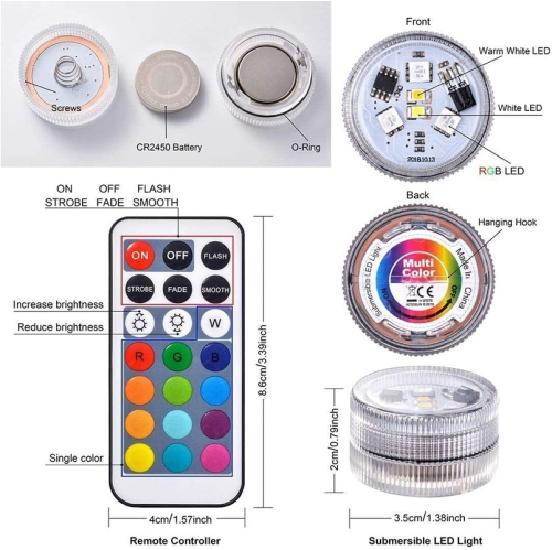 Mini Submersible LED Lights with Remote Control Tea Lights Small Underwater Lights Battery Powered Flameless LED Accent Light for Party Event Vase