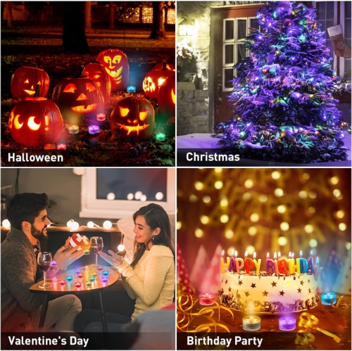 Mini Submersible LED Lights with Remote Control Tea Lights Small Underwater Lights Battery Powered Flameless LED Accent Light for Party Event Vase