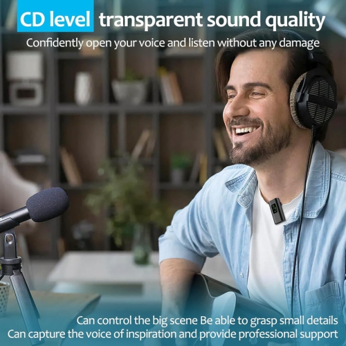 Wireless Lavalier Microphone 656ft 8h Noise Reduction, Wireless Microphone Compatible for PC/iPhone/Andriod
