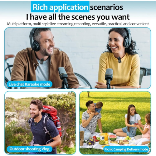 Wireless Lavalier Microphone 656ft 8h Noise Reduction, Wireless Microphone Compatible for PC/iPhone/Andriod