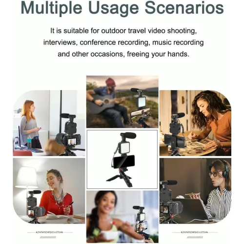 1pc - Compact Vlogging Kit with LED Light and Microphone | Pistol Grip Tripod for Stable Recording | Ideal for YouTube, TikTok Videos | Compatible