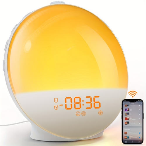 Smart sunrise alarm clock for Heavy Sleepers, Wake Up Light with Sunrise/Sunset Simulation, Dual Alarms & Natural Sounds, Snooze & Sleep Aid