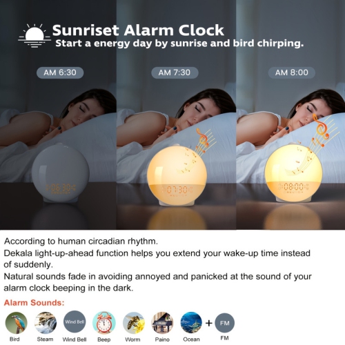 Smart sunrise alarm clock for Heavy Sleepers, Wake Up Light with Sunrise/Sunset Simulation, Dual Alarms & Natural Sounds, Snooze & Sleep Aid