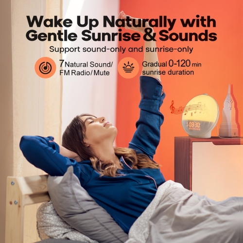 Smart sunrise alarm clock for Heavy Sleepers, Wake Up Light with Sunrise/Sunset Simulation, Dual Alarms & Natural Sounds, Snooze & Sleep Aid