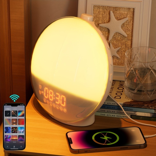 Smart sunrise alarm clock for Heavy Sleepers, Wake Up Light with Sunrise/Sunset Simulation, Dual Alarms & Natural Sounds, Snooze & Sleep Aid