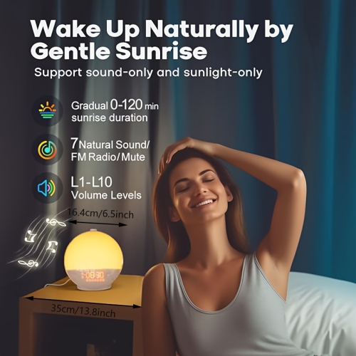 Smart sunrise alarm clock for Heavy Sleepers, Wake Up Light with Sunrise/Sunset Simulation, Dual Alarms & Natural Sounds, Snooze & Sleep Aid