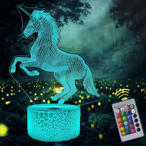 YOULIGHTS  3D Unicorn Night Lights for Kids, Dimmable Night Lamp \w Remote Control for Bedroom And Children Room, 16 Changing Colors, Holiday And