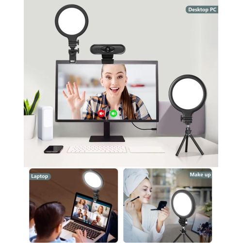 72 LED Ring Light for Laptop, Video Conference Lighting Kit 3000k-6500K Dimmable Selfie Ring Light,6" Ring Light with Clip and Tripod