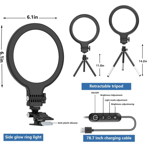 72 LED Ring Light for Laptop, Video Conference Lighting Kit 3000k-6500K Dimmable Selfie Ring Light,6" Ring Light with Clip and Tripod