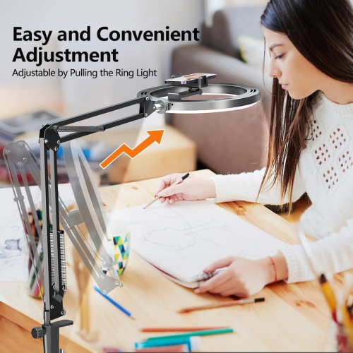 Overhead Phone Mount with Ring Light, 10" LED Ring Light with Stand and Phone Holder for Desk, Flexible Articulating Arm Overhead Camera Mount Tripod