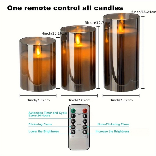 3 Pack - Flickering Flameless Candles, Battery Powered, with Remote Control and Timing Function, Glass Effect Moving Electronic LED Candles