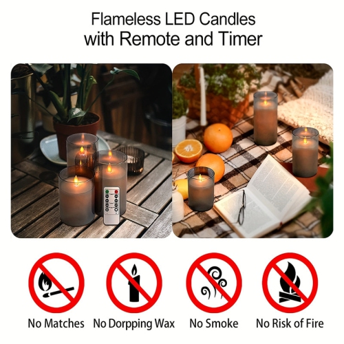 3 Pack - Flickering Flameless Candles, Battery Powered, with Remote Control and Timing Function, Glass Effect Moving Electronic LED Candles
