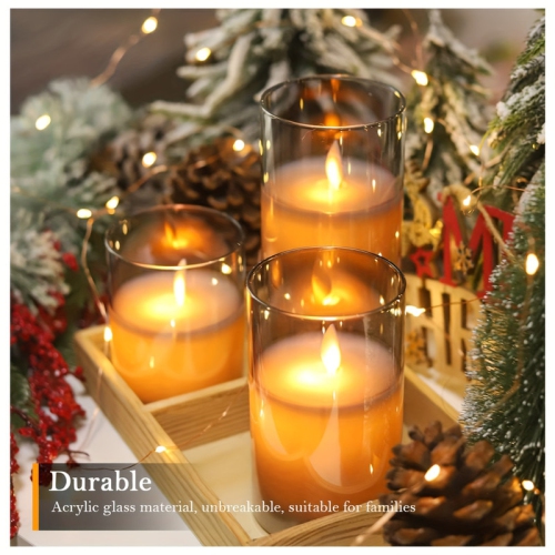 3 Pack - Flickering Flameless Candles, Battery Powered, with Remote Control and Timing Function, Glass Effect Moving Electronic LED Candles