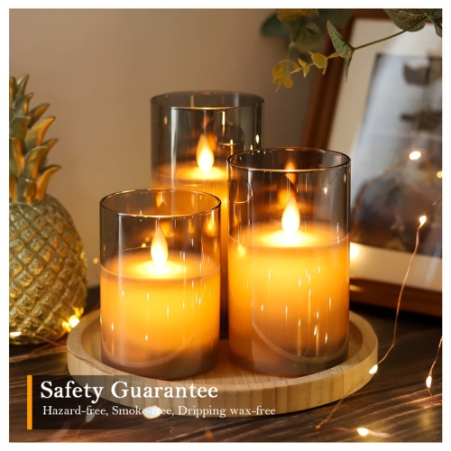3 Pack - Flickering Flameless Candles, Battery Powered, with Remote Control and Timing Function, Glass Effect Moving Electronic LED Candles