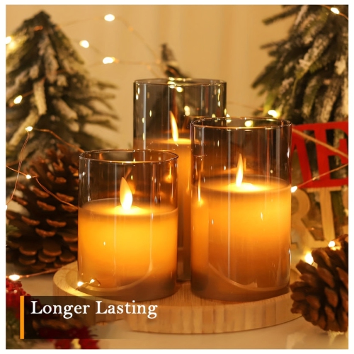 3 Pack - Flickering Flameless Candles, Battery Powered, with Remote Control and Timing Function, Glass Effect Moving Electronic LED Candles