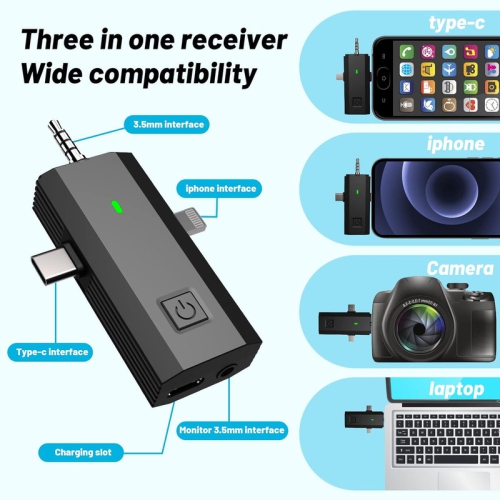 Wireless Lavalier Microphone for iPhone: Dual Clip Mic for Android Phone Camera iPad Video Recording Mini Lapel USB C Microphones