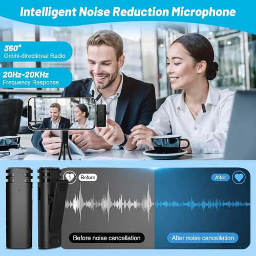 Wireless Lavalier Microphone for iPhone: Dual Clip Mic for Android Phone Camera iPad Video Recording Mini Lapel USB C Microphones