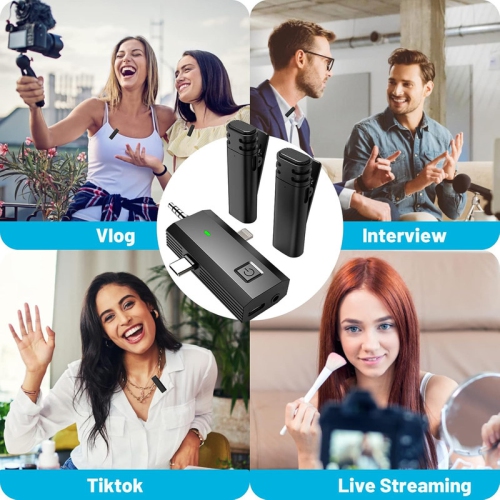 Wireless Lavalier Microphone for iPhone: Dual Clip Mic for Android Phone Camera iPad Video Recording Mini Lapel USB C Microphones