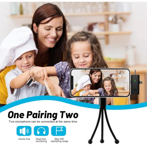 Wireless Lavalier Microphone for iPhone: Dual Clip Mic for Android Phone Camera iPad Video Recording Mini Lapel USB C Microphones