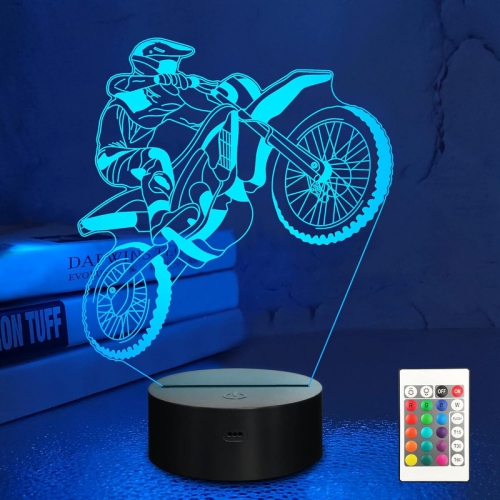 YOULIGHTS  Motocross 3D Night Light, Led Illusion Dirt Bike Lamp \w Remote Control 16 Colors Changing Table Lamps Kids Room Decor Best Gift Idea For