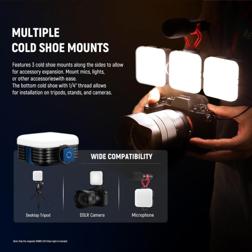 RGB62 Magnetic RGB Video Light with Upgraded APP Control, 360° Full Color LED Camera Light with 3 Cold Shoes CRI97+ 2500K-8500K 17 Scenes 2000mAh