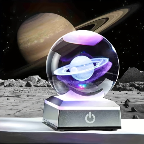 1pc 3D Saturn Crystal Ball with LED Base, Solar System Glass Ball Night Light, Mini Saturn Planet Home Decor, Birthday Valentine's Day, Mother's Day