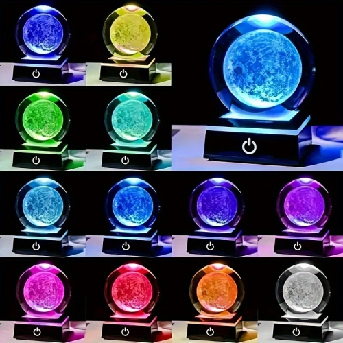 1pc 3D Saturn Crystal Ball with LED Base, Solar System Glass Ball Night Light, Mini Saturn Planet Home Decor, Birthday Valentine's Day, Mother's Day