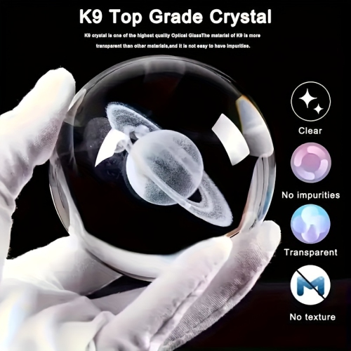 1pc 3D Saturn Crystal Ball with LED Base, Solar System Glass Ball Night Light, Mini Saturn Planet Home Decor, Birthday Valentine's Day, Mother's Day