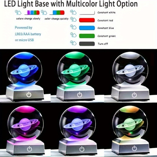1pc 3D Saturn Crystal Ball with LED Base, Solar System Glass Ball Night Light, Mini Saturn Planet Home Decor, Birthday Valentine's Day, Mother's Day