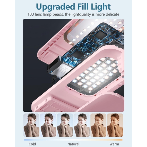 Upgrade Phone Stand for Recording,360° Rotation Overhead Phone Mount with Light,Desktop Tripod with Rechargeable 15 Brightness Lamp