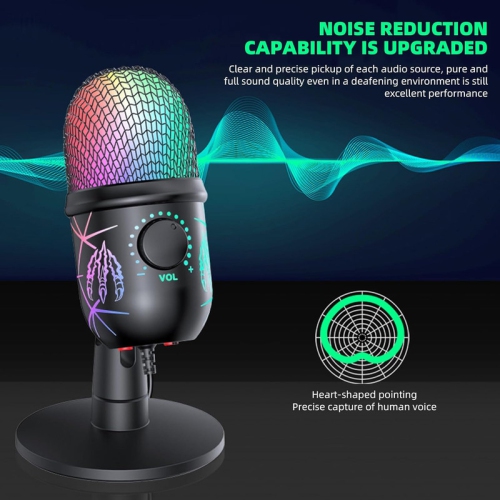 Gaming Microphone, USB PC Mic for Streaming, Podcasts, Recording, Condenser Computer Desktop Mic on Mac/PS4/PS5, with RGB Control, Mute Touch,