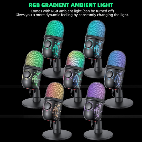 Gaming Microphone, USB PC Mic for Streaming, Podcasts, Recording, Condenser Computer Desktop Mic on Mac/PS4/PS5, with RGB Control, Mute Touch,