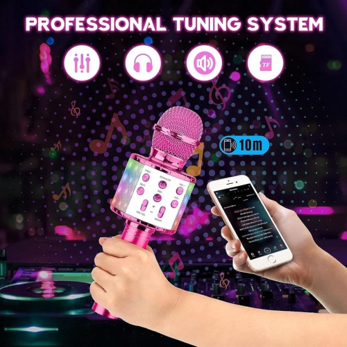 4 in 1 Handheld Karaoke Microphone, Portable Karaoke System with Speaker, Karaoke Machine Home KTV Player with Record Function for Android & iOS