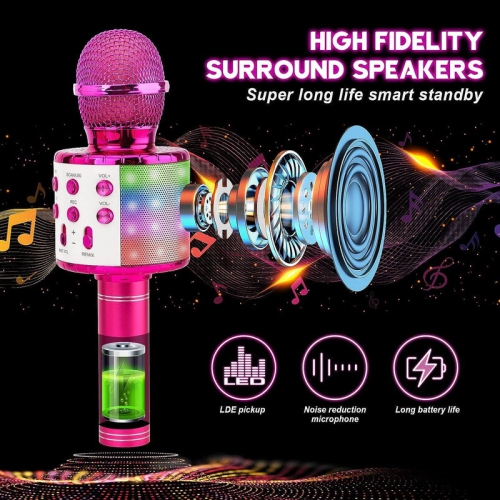 4 in 1 Handheld Karaoke Microphone, Portable Karaoke System with Speaker, Karaoke Machine Home KTV Player with Record Function for Android & iOS
