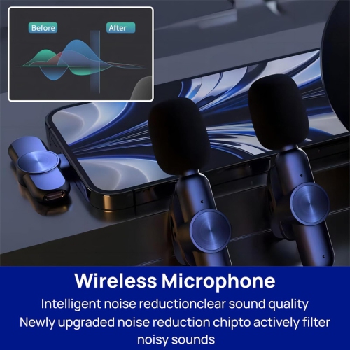 Micro-cravate sans fil, 2 mini microphone compatible avec iPhone/iPad/Android/PC, micro-cravate prêt à l'emploi
