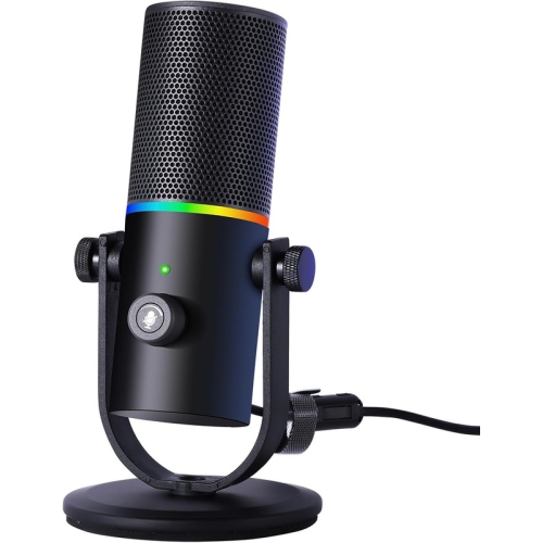 Dynamic Podcast Microphone, PC Phone Cardioid USB Gaming Desktop Microphone with RGB, Headphone Jack, Mute Button, Gain Knob