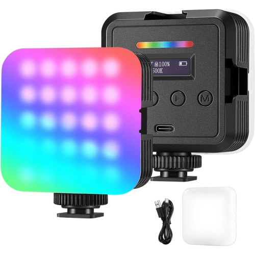 Magnetic RGB Video Light, 360° Full Color RGB61 LED Camera Light with 3 Cold Shoe Mounts/CRI 97+/20 Scene Modes/2500K-8500K/2000mAh, Small Panel Light