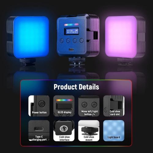 Magnetic RGB Video Light, 360° Full Color RGB61 LED Camera Light with 3 Cold Shoe Mounts/CRI 97+/20 Scene Modes/2500K-8500K/2000mAh, Small Panel Light
