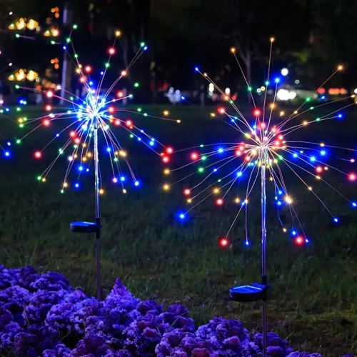 YOULIGHTS  2 Pack 200 Led Copper Wire Waterproof Solar Landscape Lights - 8 Modes Decorative Fireworks Lights for Outdoor Garden Path Lawn Decorations