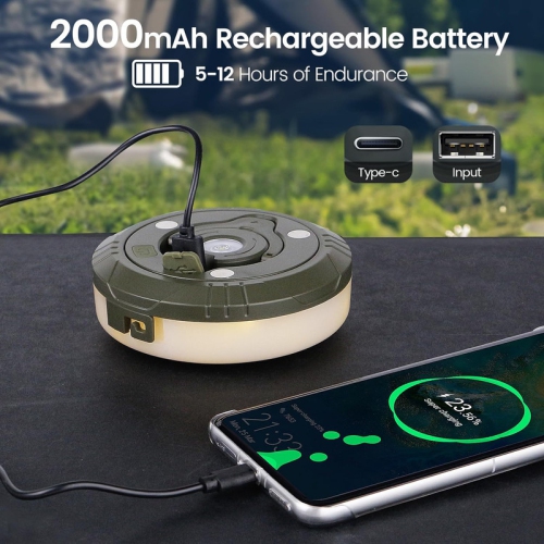 Camping String Lights, 2 in 1 Rechargeable Camping Lantern with 8 Adjustable Modes 2000mAh Lasts Up to 12h Portable Waterproof Outdoor Retractable