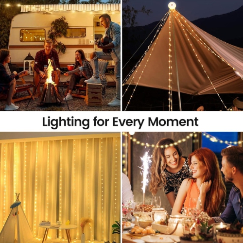 Camping String Lights, 2 in 1 Rechargeable Camping Lantern with 8 Adjustable Modes 2000mAh Lasts Up to 12h Portable Waterproof Outdoor Retractable