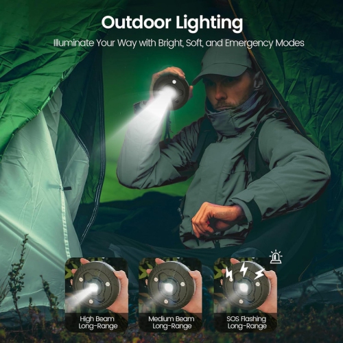 Camping String Lights, 2 in 1 Rechargeable Camping Lantern with 8 Adjustable Modes 2000mAh Lasts Up to 12h Portable Waterproof Outdoor Retractable