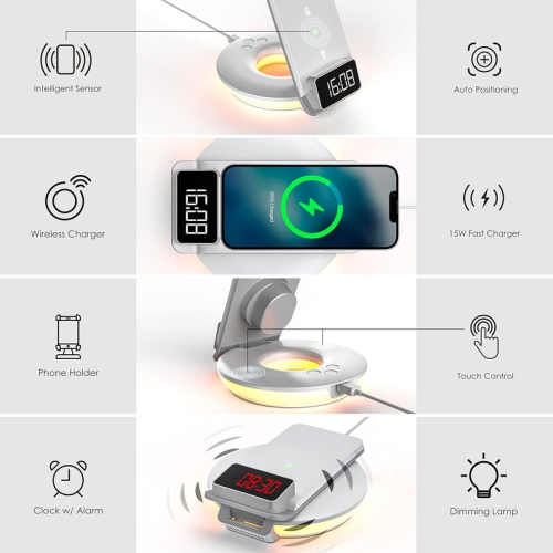 15W Qi-Certified Charging, Lamp with Wireless Charger - Lamp 3-in-1 Wireless Charging Station, Touch Control, Table Lamps