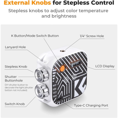 Lampe vidéo RVB Concept, lumière portative pour photographie 360&nbsp;°F avec 21 effets de lumière, lumière 2500K-9900K CRI 96+ LED pour appareil