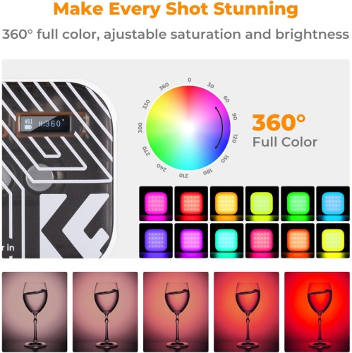 Lampe vidéo RVB Concept, lumière portative pour photographie 360&nbsp;°F avec 21 effets de lumière, lumière 2500K-9900K CRI 96+ LED pour appareil