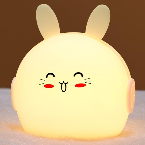 Night Light for Kids Cute Bunny Lamp with 9 Colors Changing & Dimming Function, Rechargeable Silicone Nursery Animal Night Lamp for Baby and Toddler,