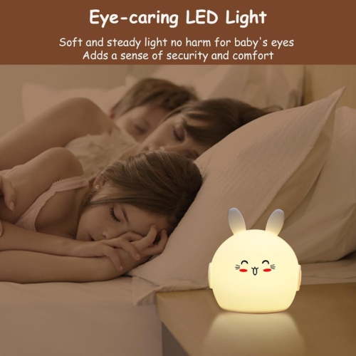 Night Light for Kids Cute Bunny Lamp with 9 Colors Changing & Dimming Function, Rechargeable Silicone Nursery Animal Night Lamp for Baby and Toddler,