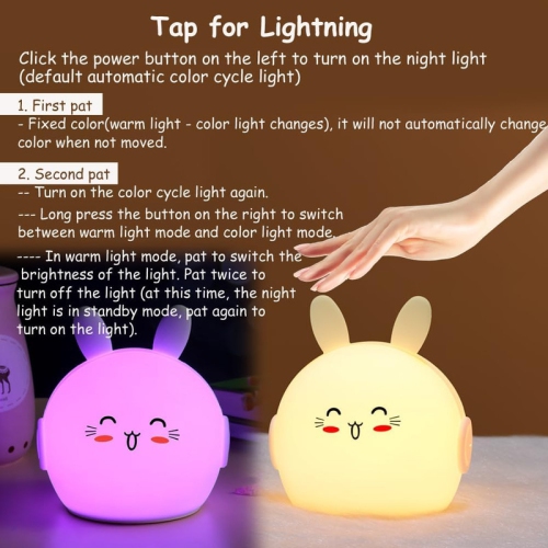 Night Light for Kids Cute Bunny Lamp with 9 Colors Changing & Dimming Function, Rechargeable Silicone Nursery Animal Night Lamp for Baby and Toddler,